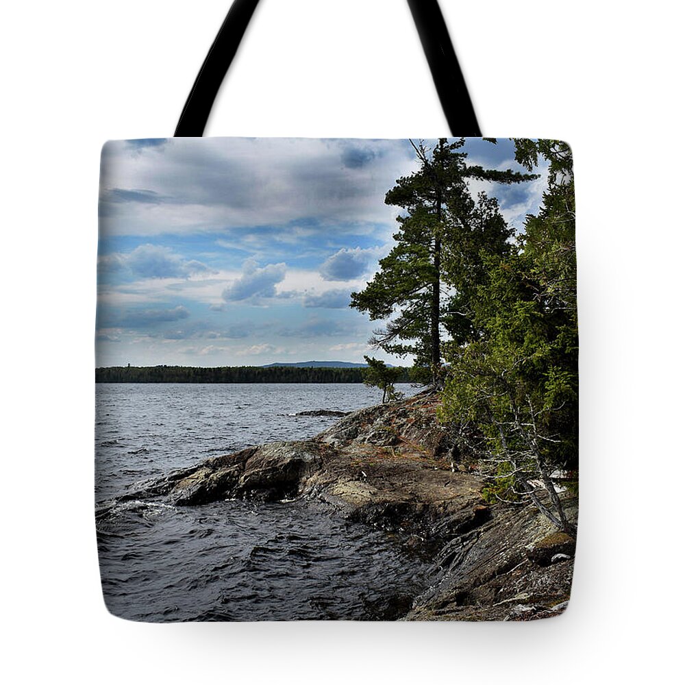 Nature Tote Bag featuring the photograph Millonocket Lake Shore by Skip Willits