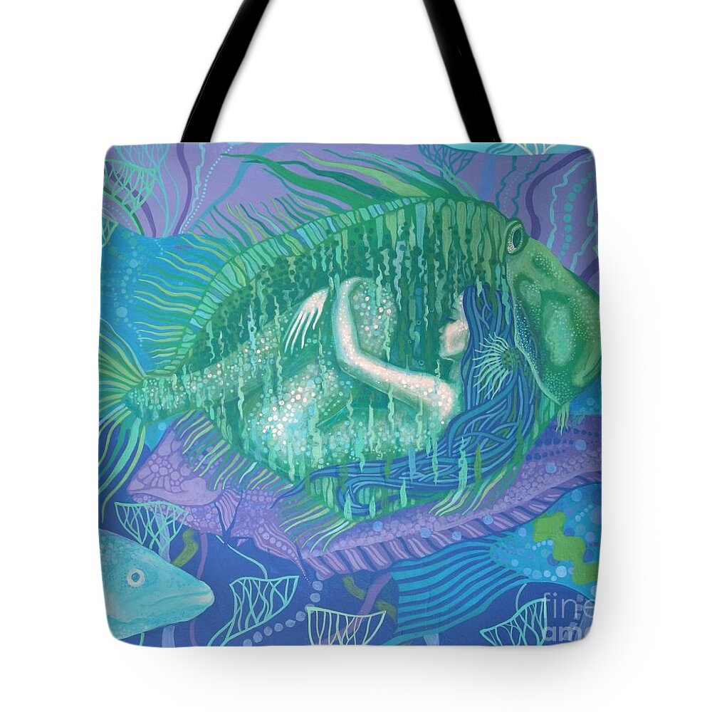 Mermaid Tote Bag featuring the painting Mimicry by Julia Khoroshikh