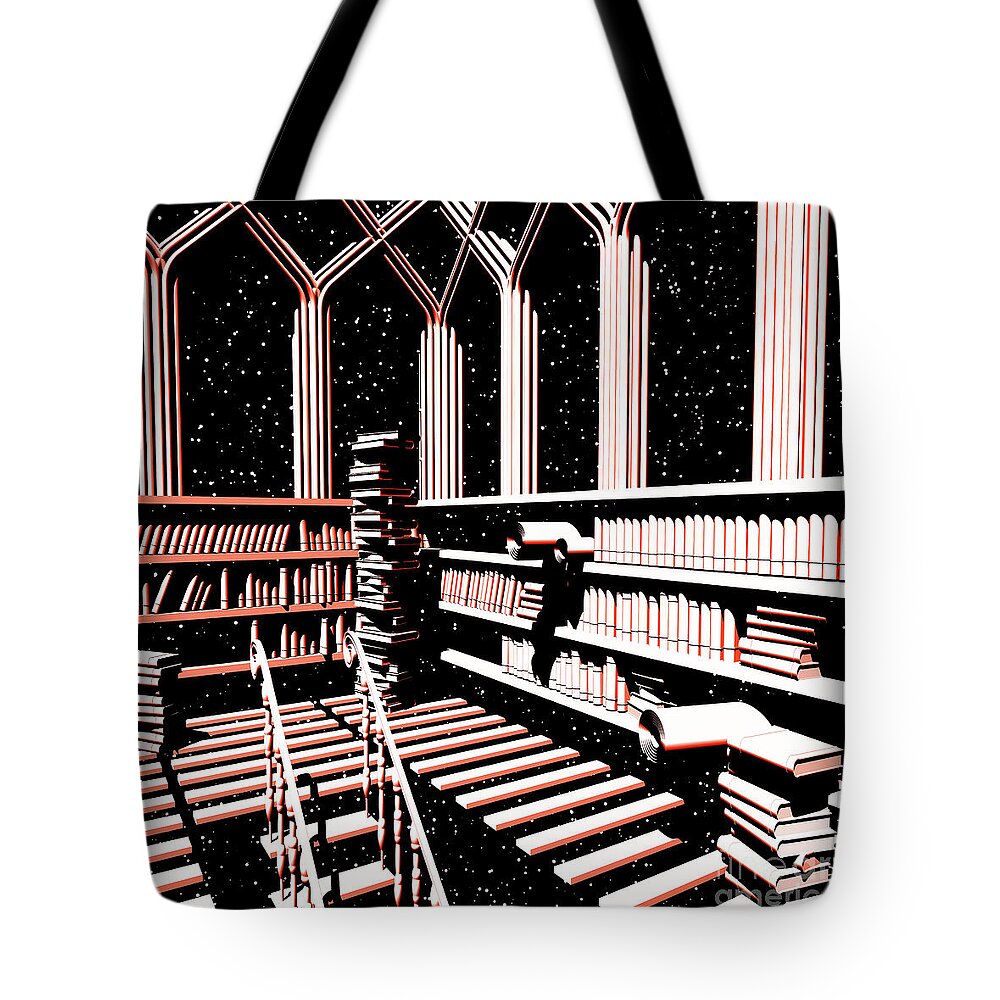 Mind Library Tote Bag featuring the digital art Mind Library Glowing by Russell Kightley