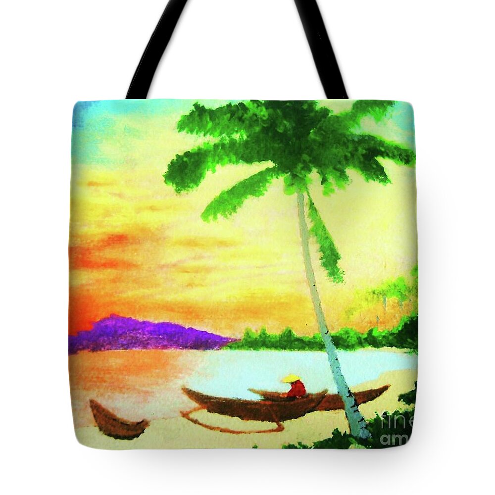 Landscape Tote Bag featuring the painting Mindanao Sunset by Thea Recuerdo