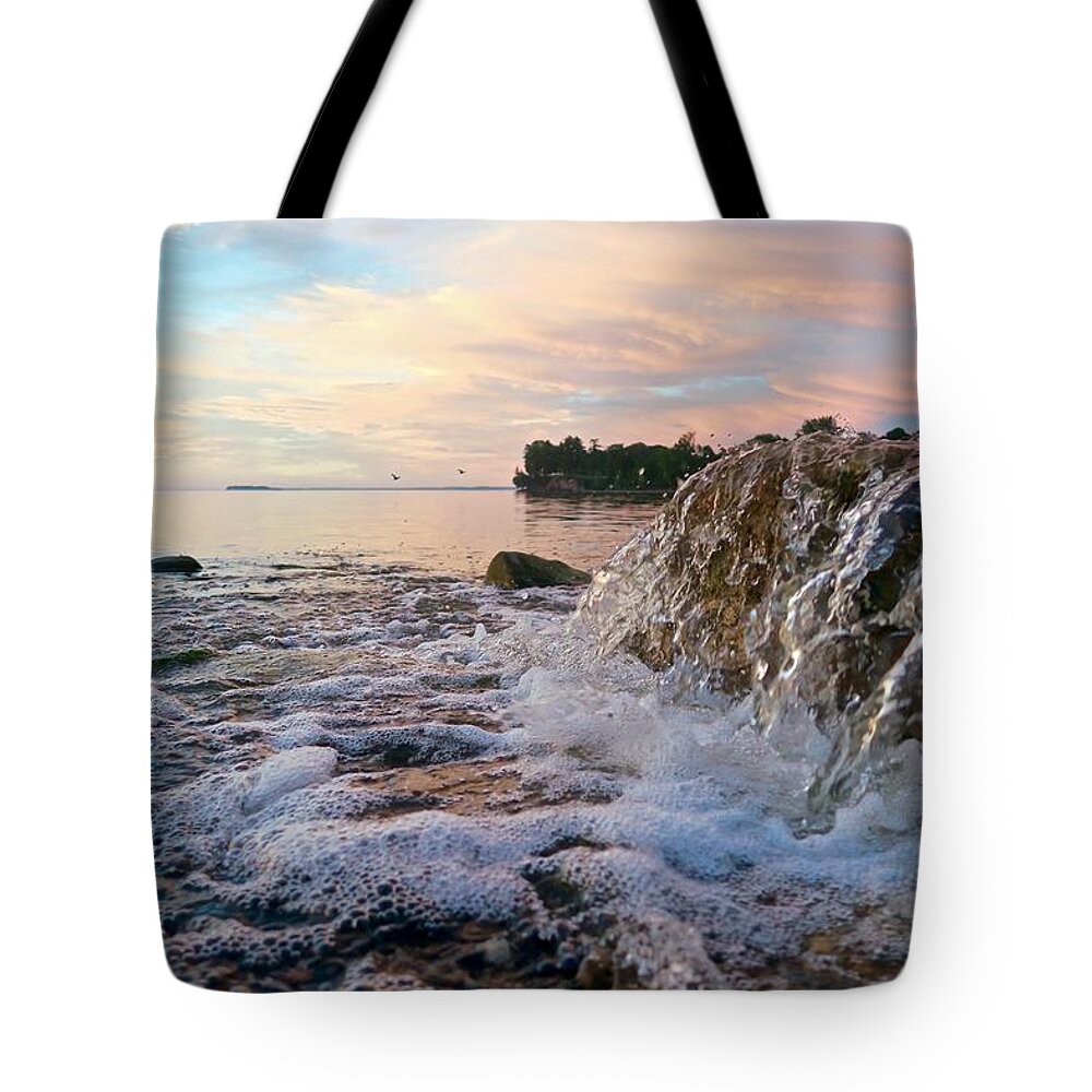 Lake Champlain Tote Bag featuring the photograph Mini-Falls by Mike Reilly