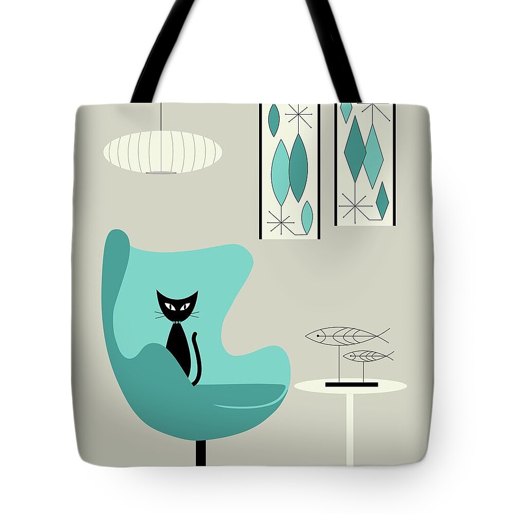 Retro Tote Bag featuring the digital art Mini Gravel Art on Gray with Black Cat by Donna Mibus