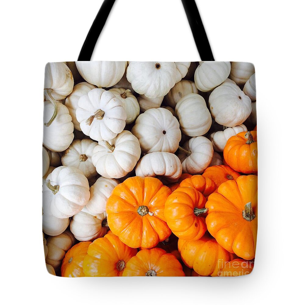 Orange Tote Bag featuring the photograph Mini Pumpkins by Onedayoneimage Photography