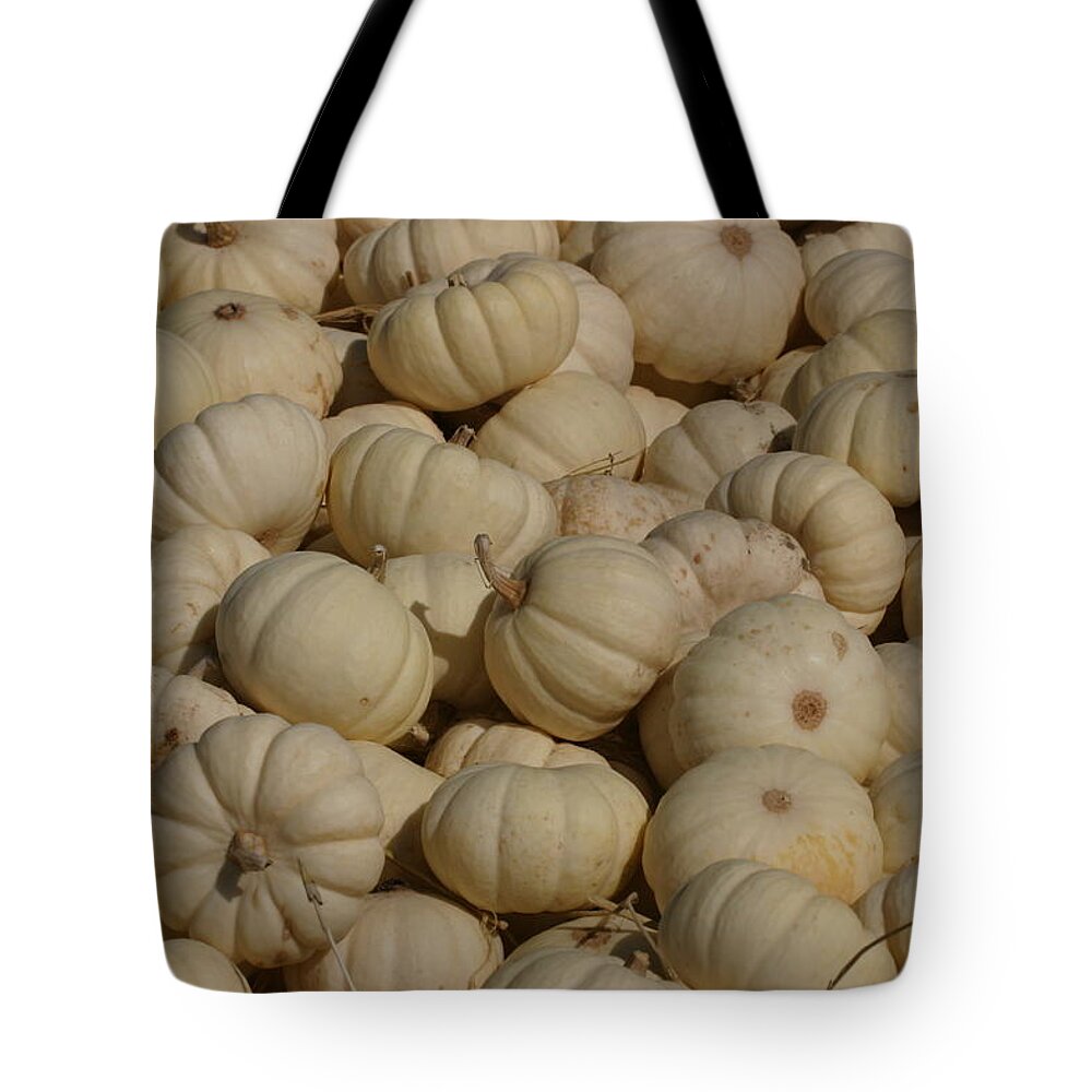 White Tote Bag featuring the photograph Mini White Pumpkins by Jeff Floyd CA