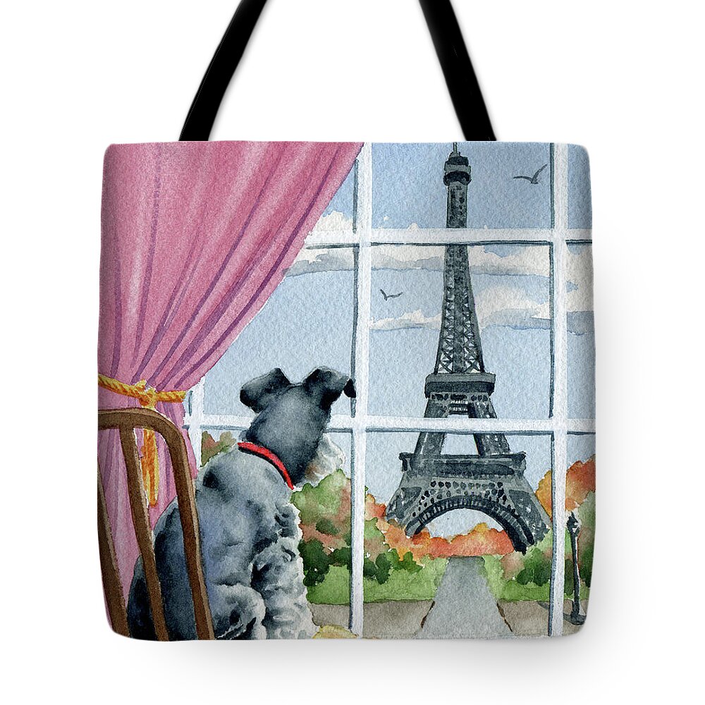 Mini Tote Bag featuring the painting Miniature Schnauzer in Paris by David Rogers