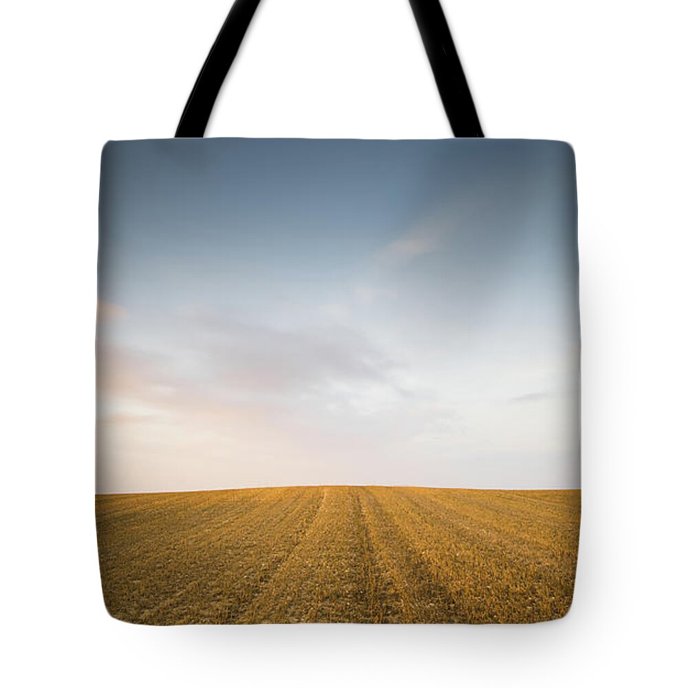Sunset Tote Bag featuring the photograph Minimalistic landscape with Meadow wheat field by Michalakis Ppalis