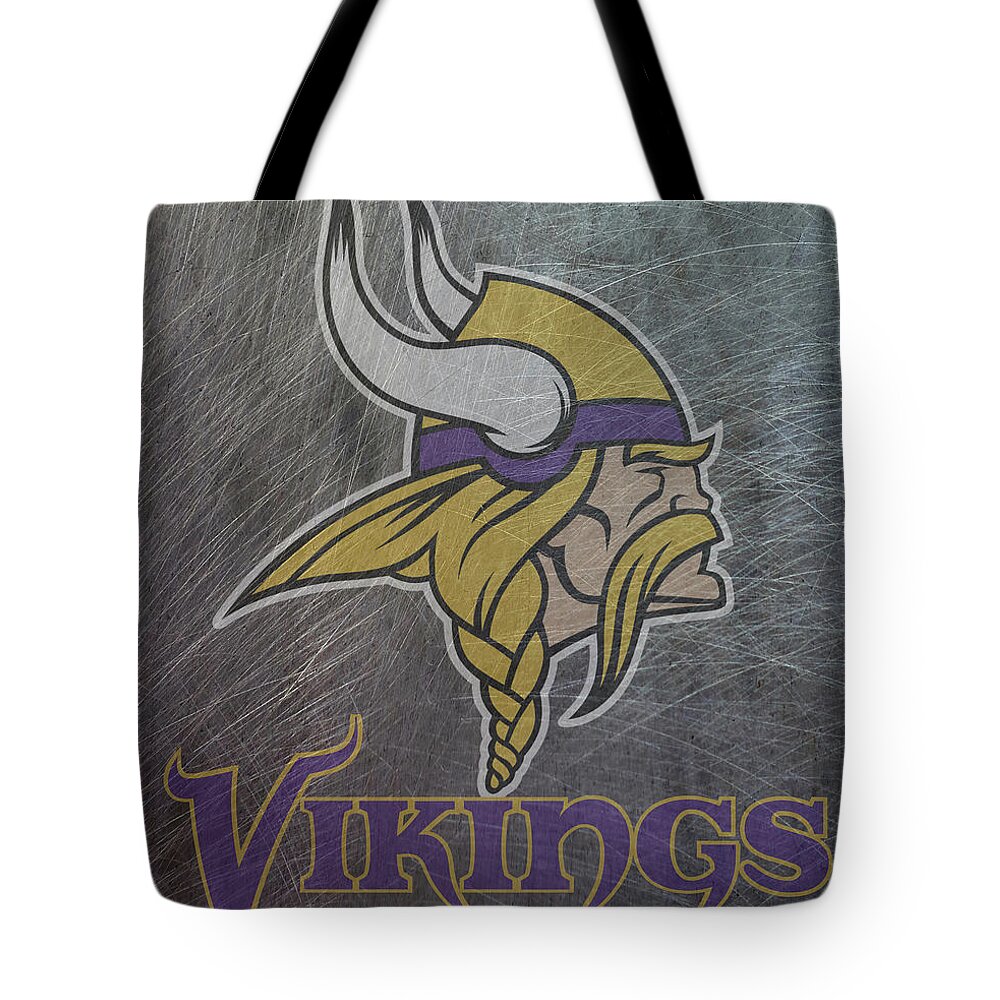 Minnesota Tote Bag featuring the mixed media Minnesota Vikings Translucent Steel by Movie Poster Prints
