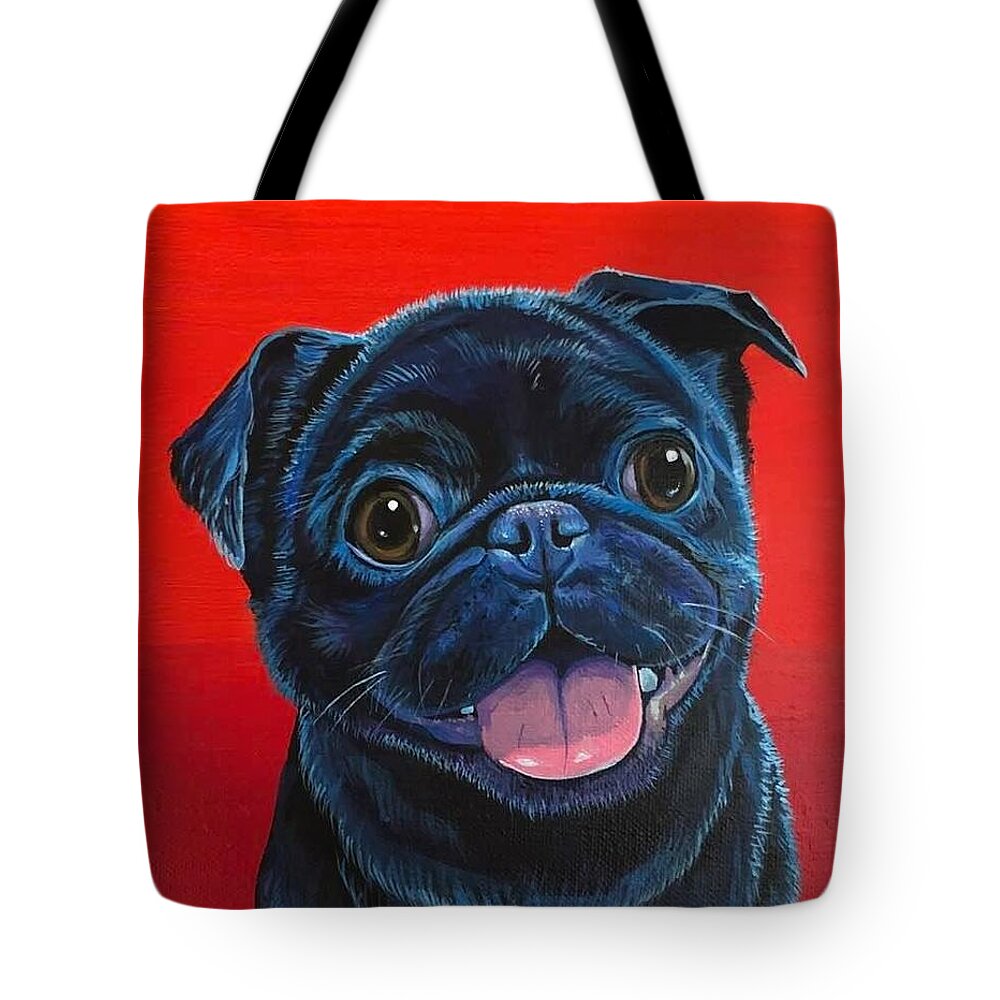 Pug Tote Bag featuring the painting Minnie by Hunter Jay