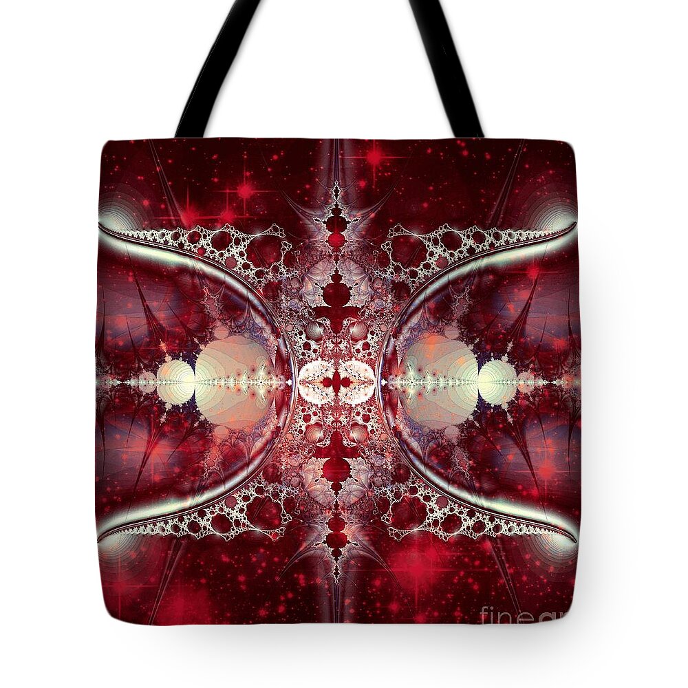 Mirror Gateway / Crop / Red Stars Tote Bag featuring the digital art Mirror Gateway / crop / red stars by Elizabeth McTaggart