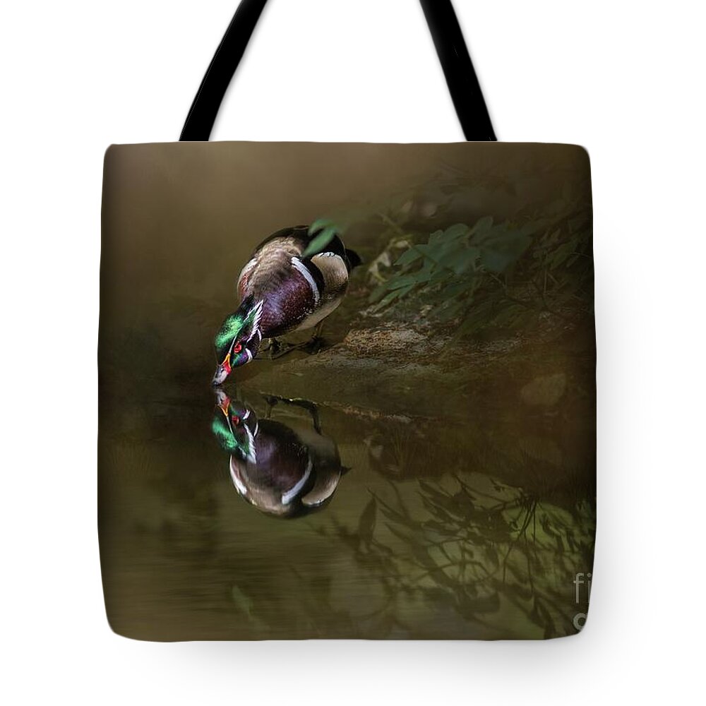 Wood Duck Tote Bag featuring the photograph Mirror,Mirror.. by Eva Lechner