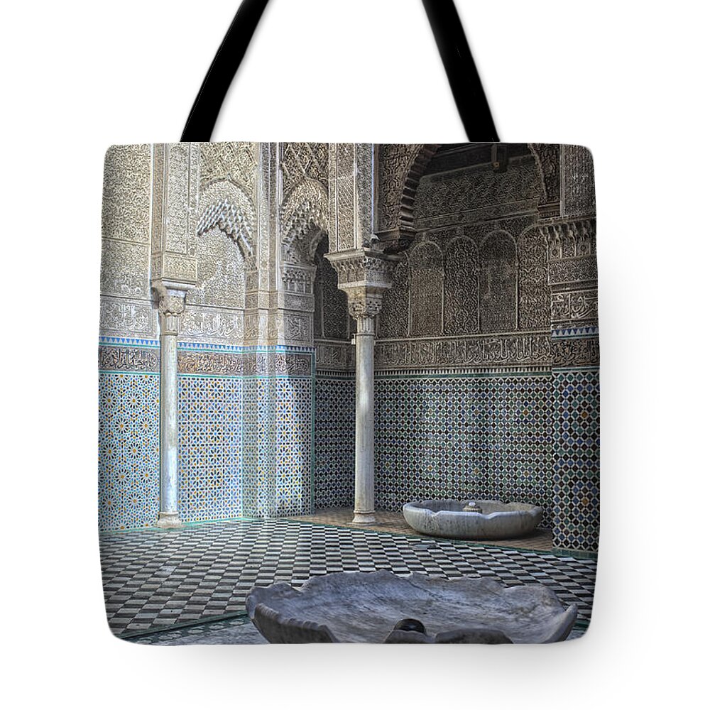 Africa Tote Bag featuring the photograph Misbahiya medersa in Fez by Patricia Hofmeester