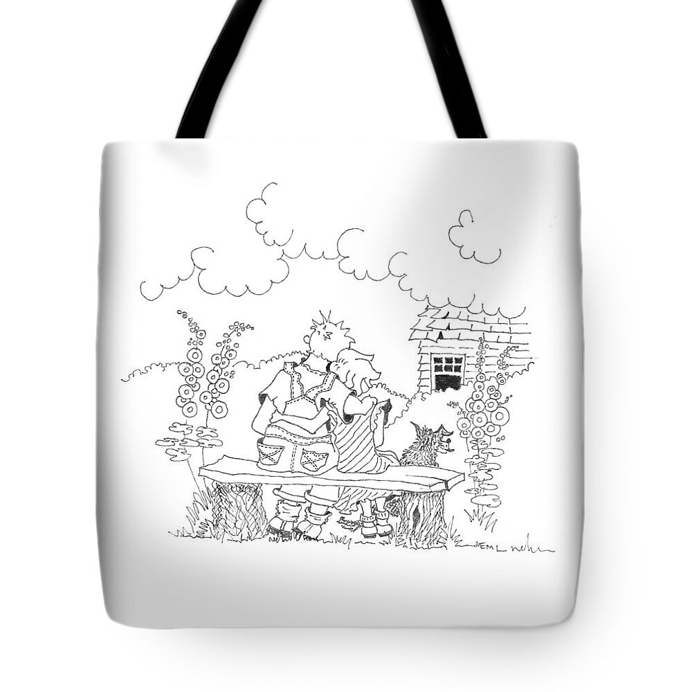 Stonefileld Tote Bag featuring the drawing Missing Shingles by Mary Ellen Mueller Legault