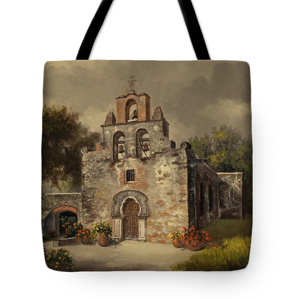 Mission Tote Bag featuring the painting Mission Espada by Kyle Wood