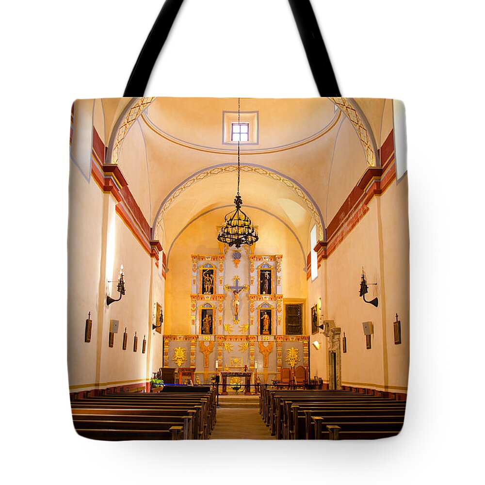 Mission Tote Bag featuring the photograph Mission San Jose Chapel by Shanna Hyatt