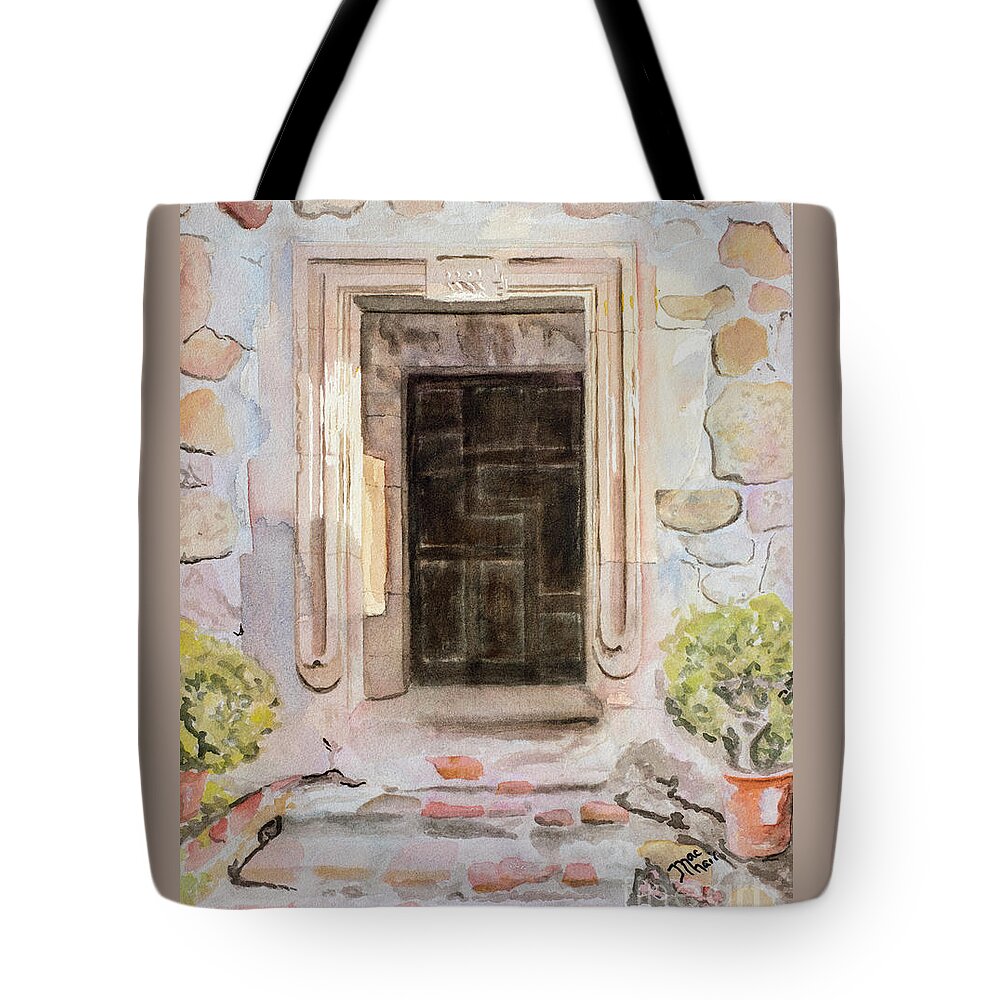 Watercolor Tote Bag featuring the painting Mission San Juan Capistrano by Jackie MacNair