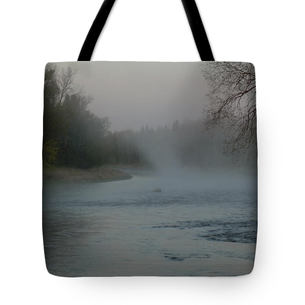 Mississippi River Tote Bag featuring the photograph Mississippi river Fog swirls by Kent Lorentzen