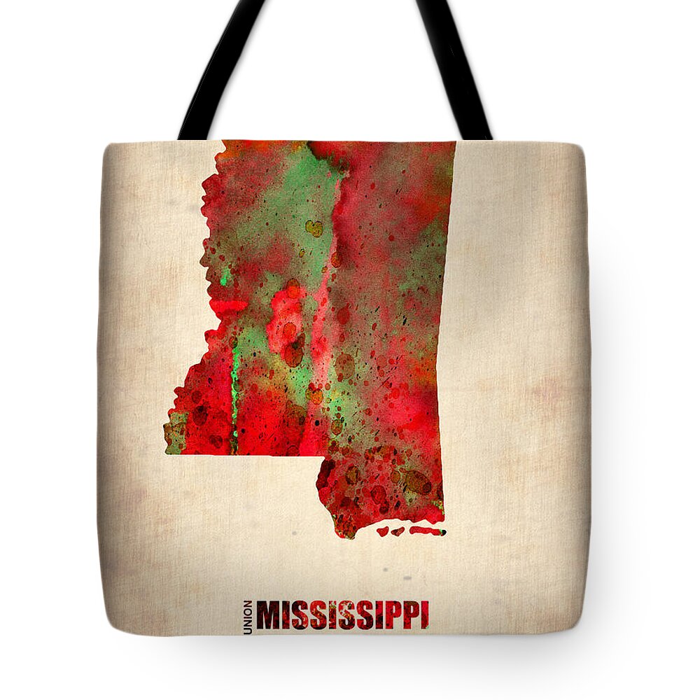 Mississippi Tote Bag featuring the digital art Mississippi Watercolor Map by Naxart Studio