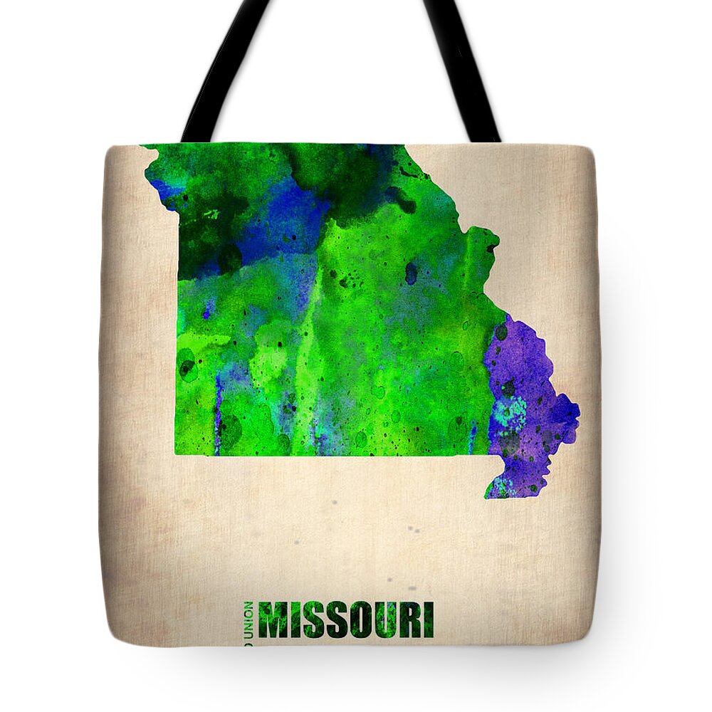 Missouri Tote Bag featuring the digital art Missouri Watercolor Map by Naxart Studio