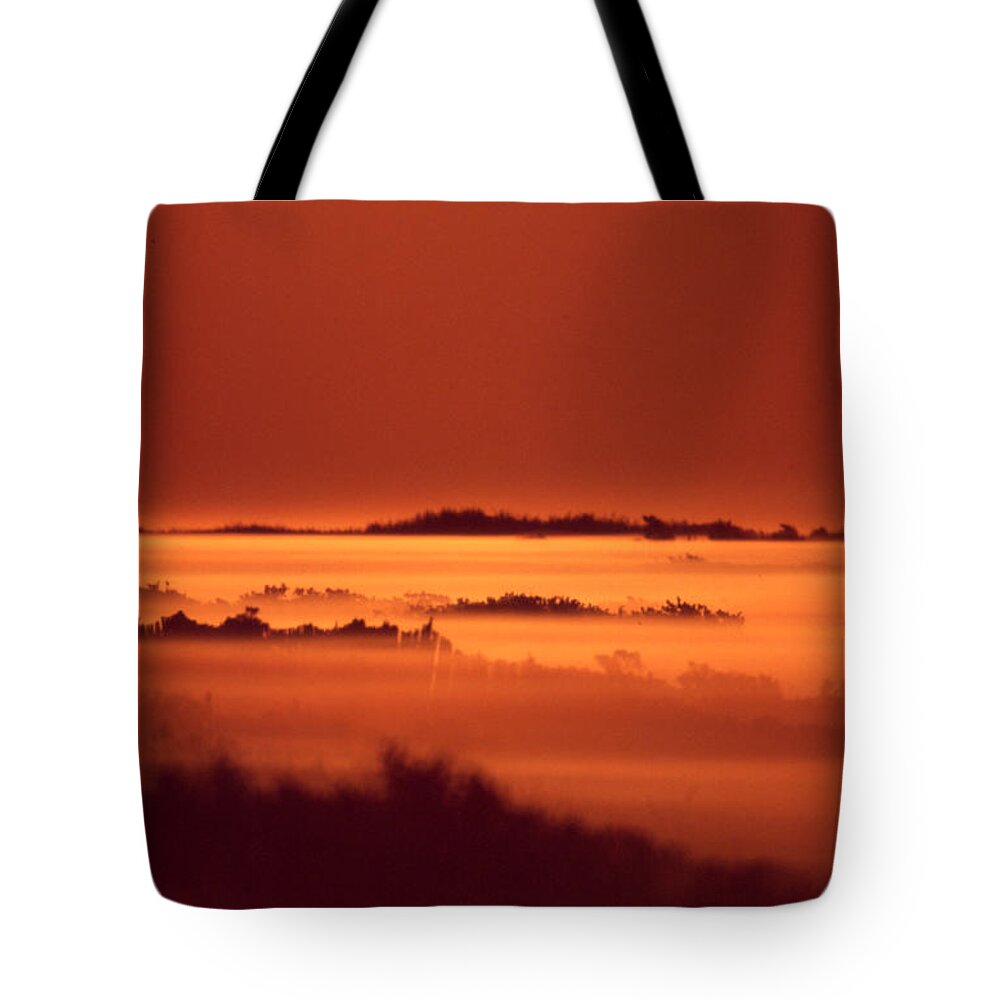 Photo Decor Tote Bag featuring the photograph Misty Meadow at Sunrise by Steven Huszar