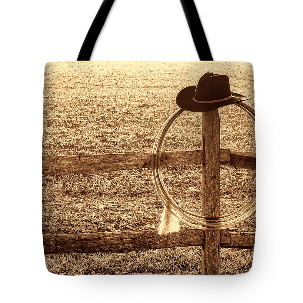 West Tote Bag featuring the photograph Misty Morning at the Ranch by American West Legend By Olivier Le Queinec