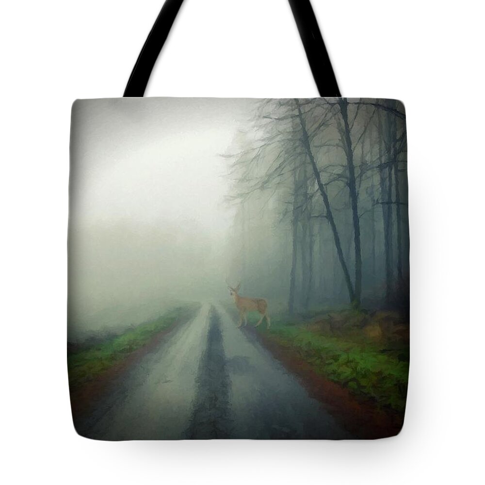 Mist Tote Bag featuring the photograph Misty Morning Deer by David Dehner