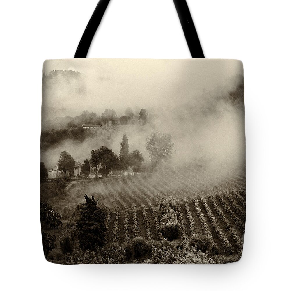 Tuscany Tote Bag featuring the photograph Misty morning by Silvia Ganora