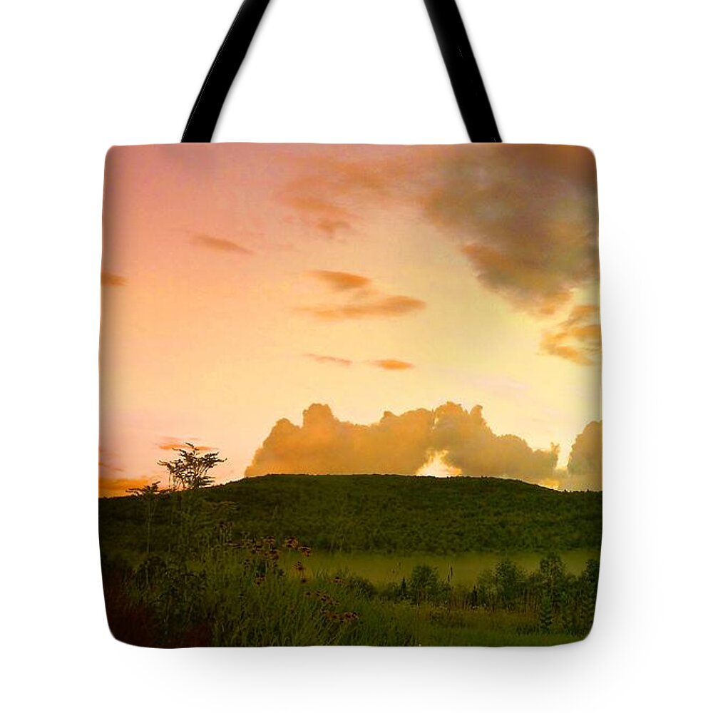 Misty Morning Sunrise Tote Bag featuring the photograph Misty Morning Sunrise by Mike Breau