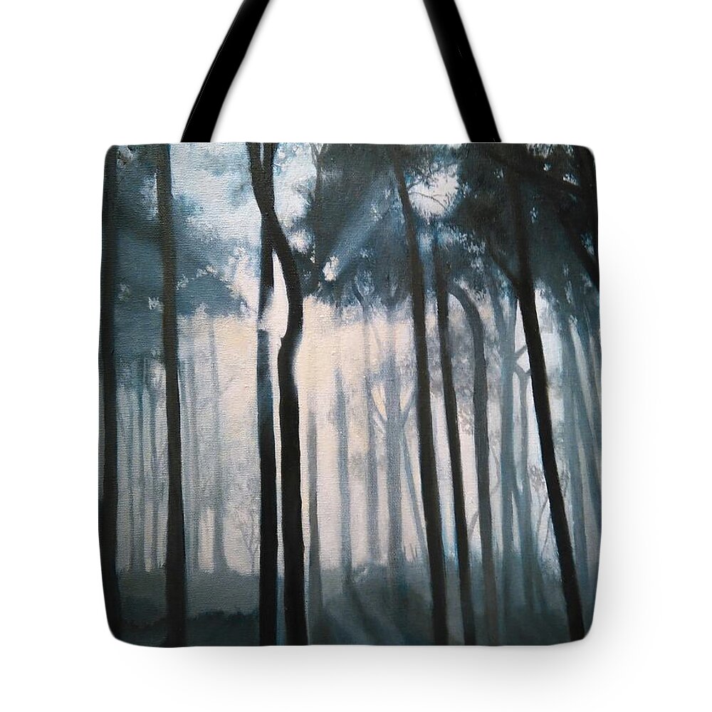 Woods Tote Bag featuring the painting Misty Woods by Caroline Philp
