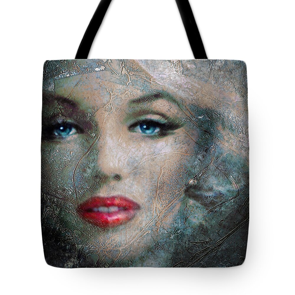 Marilynmonroe Tote Bag featuring the painting MM frozen red by Angie Braun
