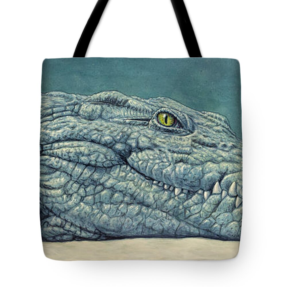 Crocodile Tote Bag featuring the painting Mockin' a Croc by James W Johnson
