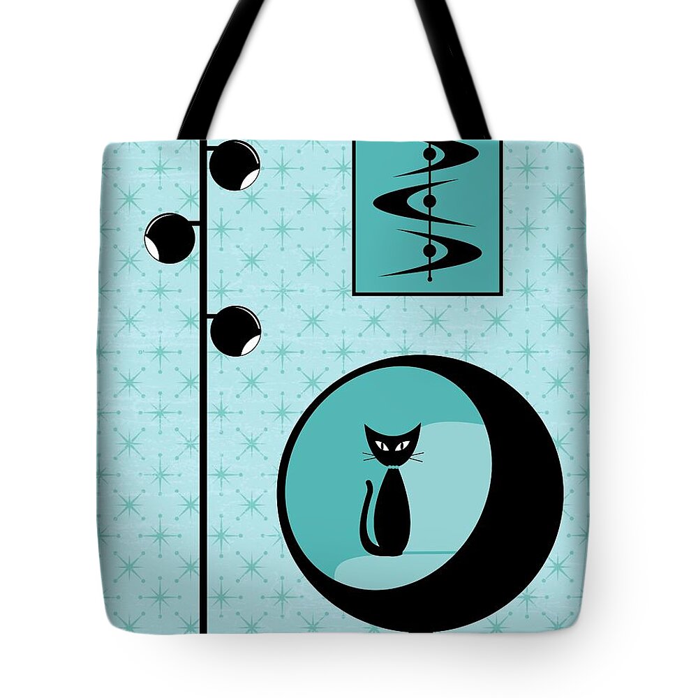 Mid Century Modern Tote Bag featuring the digital art Mod Wallpaper in Aqua by Donna Mibus