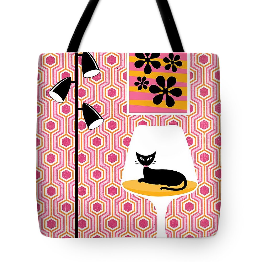 Mid Century Modern Tote Bag featuring the digital art Mod Wallpaper in Pink by Donna Mibus