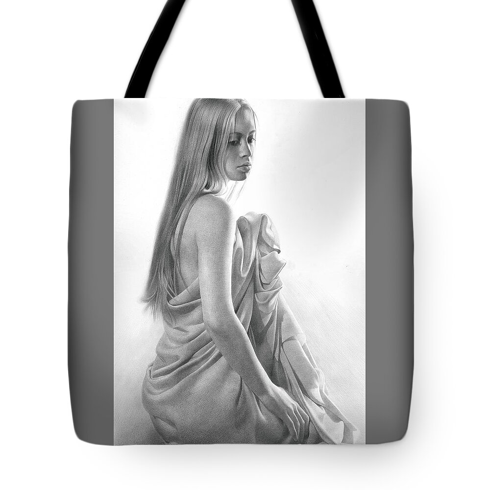 Model Tote Bag featuring the drawing Model IX by Denis Chernov