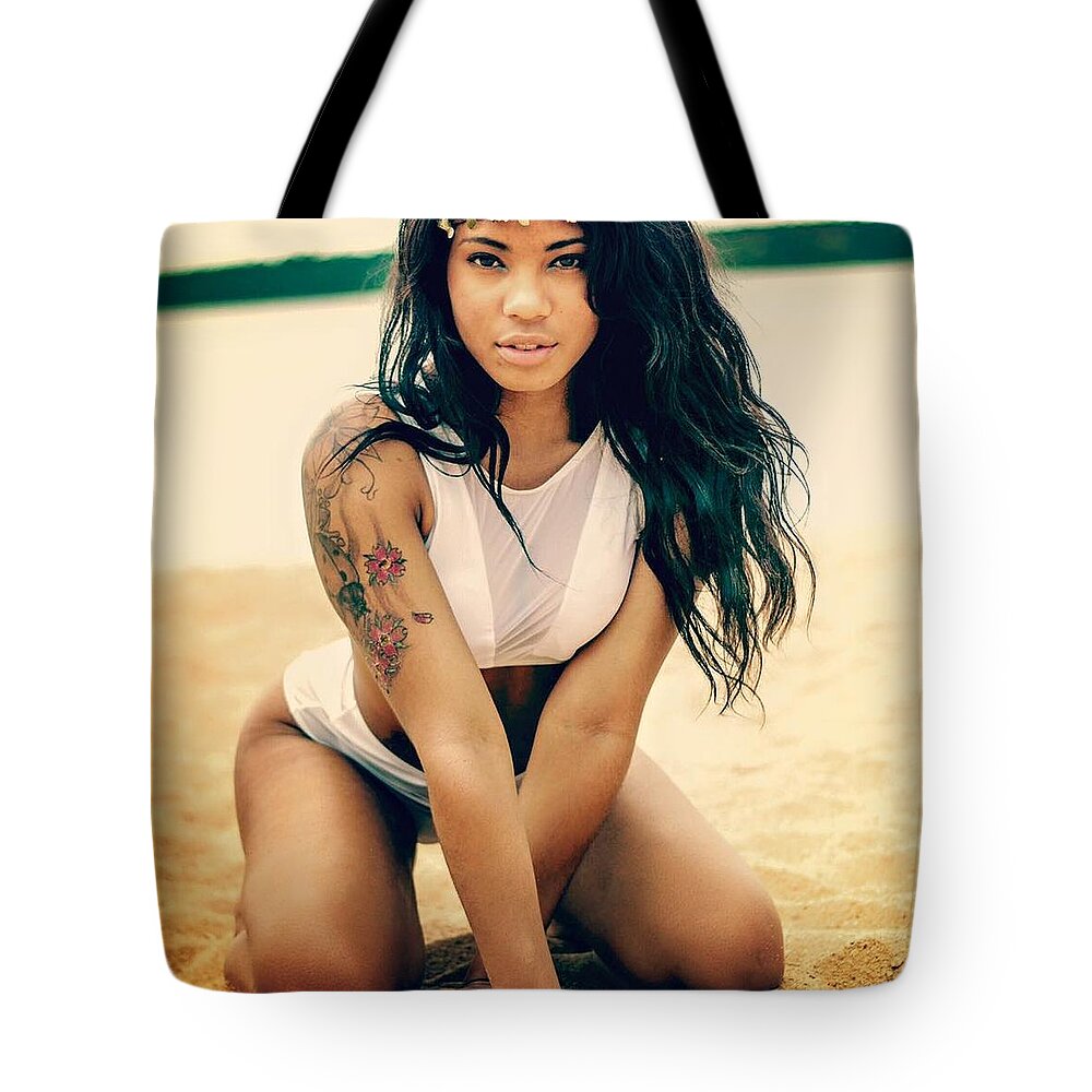 Lake Tote Bag featuring the photograph Model on the Lake by Tyra Lawrence