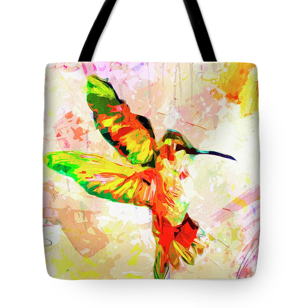 Hummingbird Tote Bag featuring the mixed media Modern Expressive Hummingbird by Ginette Callaway