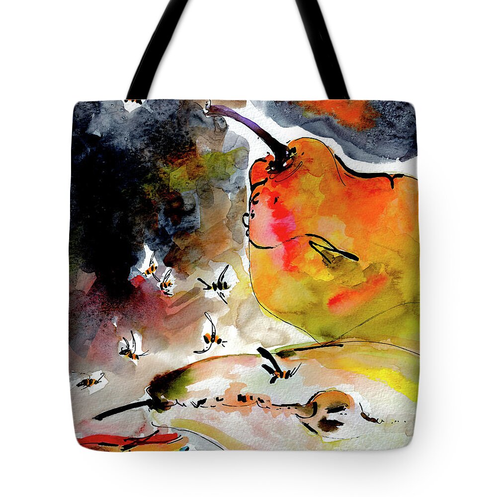 Pears Tote Bag featuring the painting Modern Pears and Bees by Ginette by Ginette Callaway