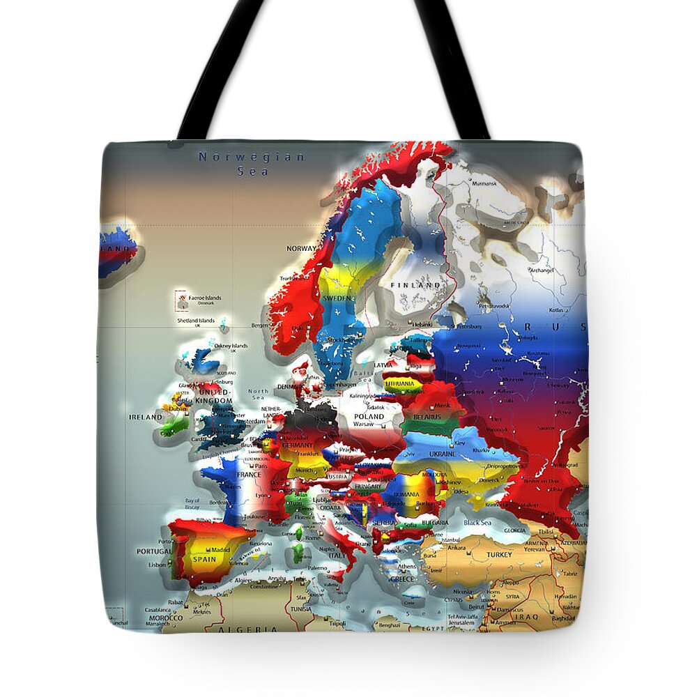 Maps - Cartography Of Past And Present Collection By Serge Averbukh Tote Bag featuring the photograph Modern Portrait Of Modern Europe - 3d by Serge Averbukh