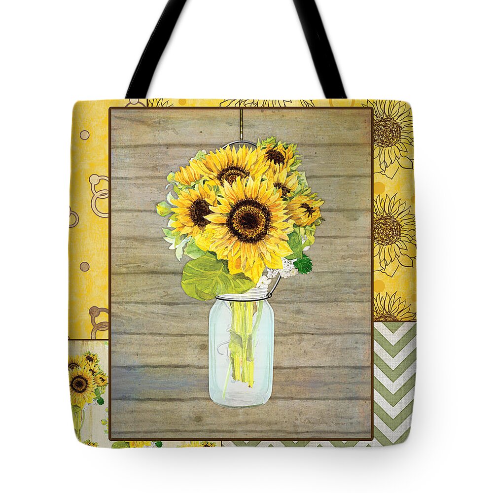 Modern Tote Bag featuring the painting Modern Rustic Country Sunflowers in Mason Jar by Audrey Jeanne Roberts