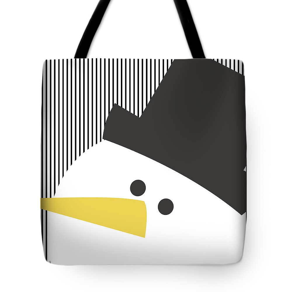 Snowman Tote Bag featuring the digital art Modern Snowman on Stripes- Art by Linda Woods by Linda Woods