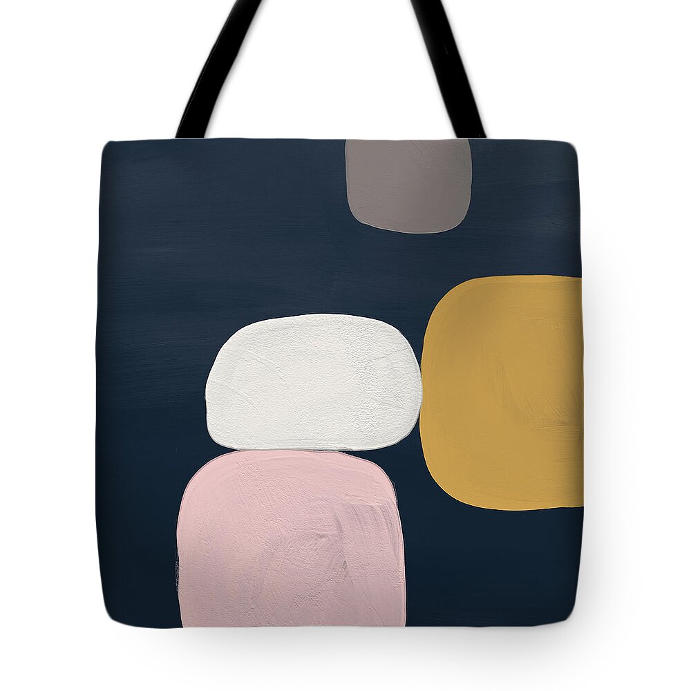 Modern Tote Bag featuring the painting Modern Stones Navy 2- Art by Linda Woods by Linda Woods