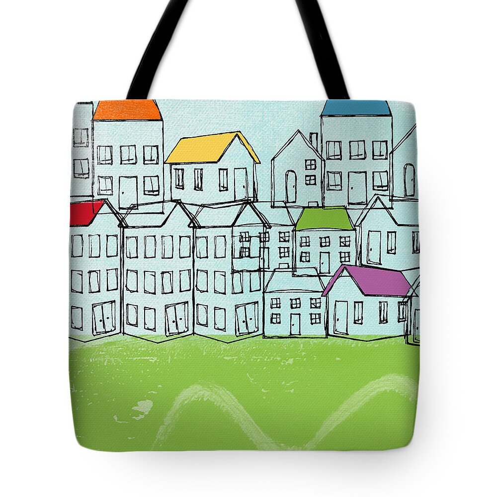 Abstract Landscape Tote Bag featuring the painting Modern Village by Linda Woods