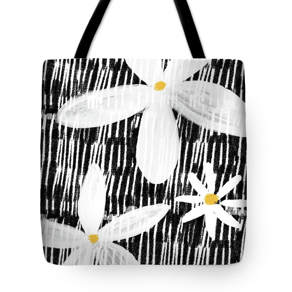 Modern Tote Bag featuring the mixed media Modern White Flowers- Art by Linda Woods by Linda Woods