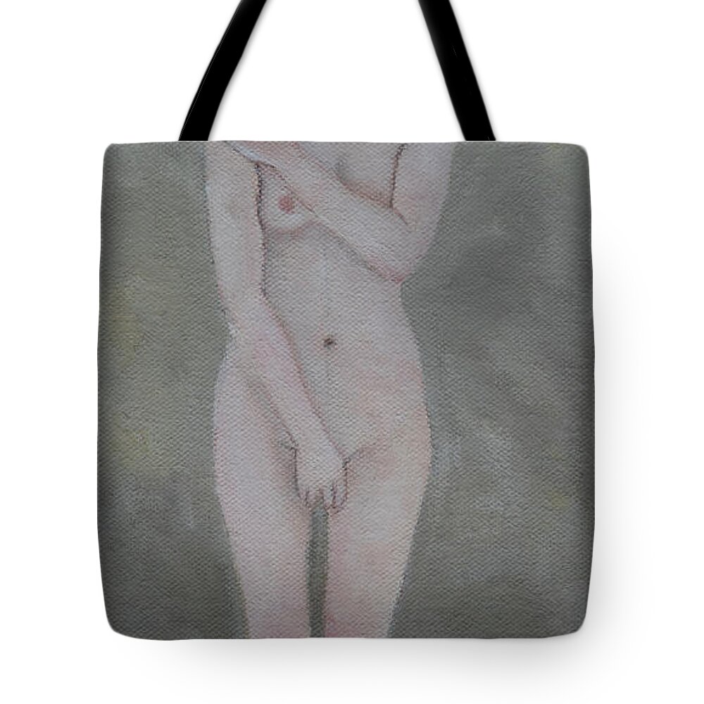 Nude Tote Bag featuring the painting Modest by Masami Iida