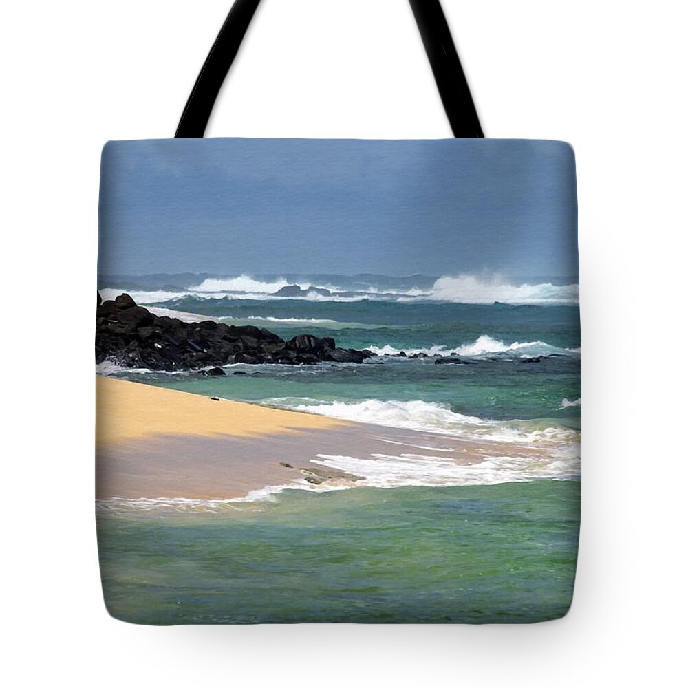 Beach With Giant Waves Tote Bag featuring the photograph Moloa'a Beach with Giant Waves by Frank Wilson