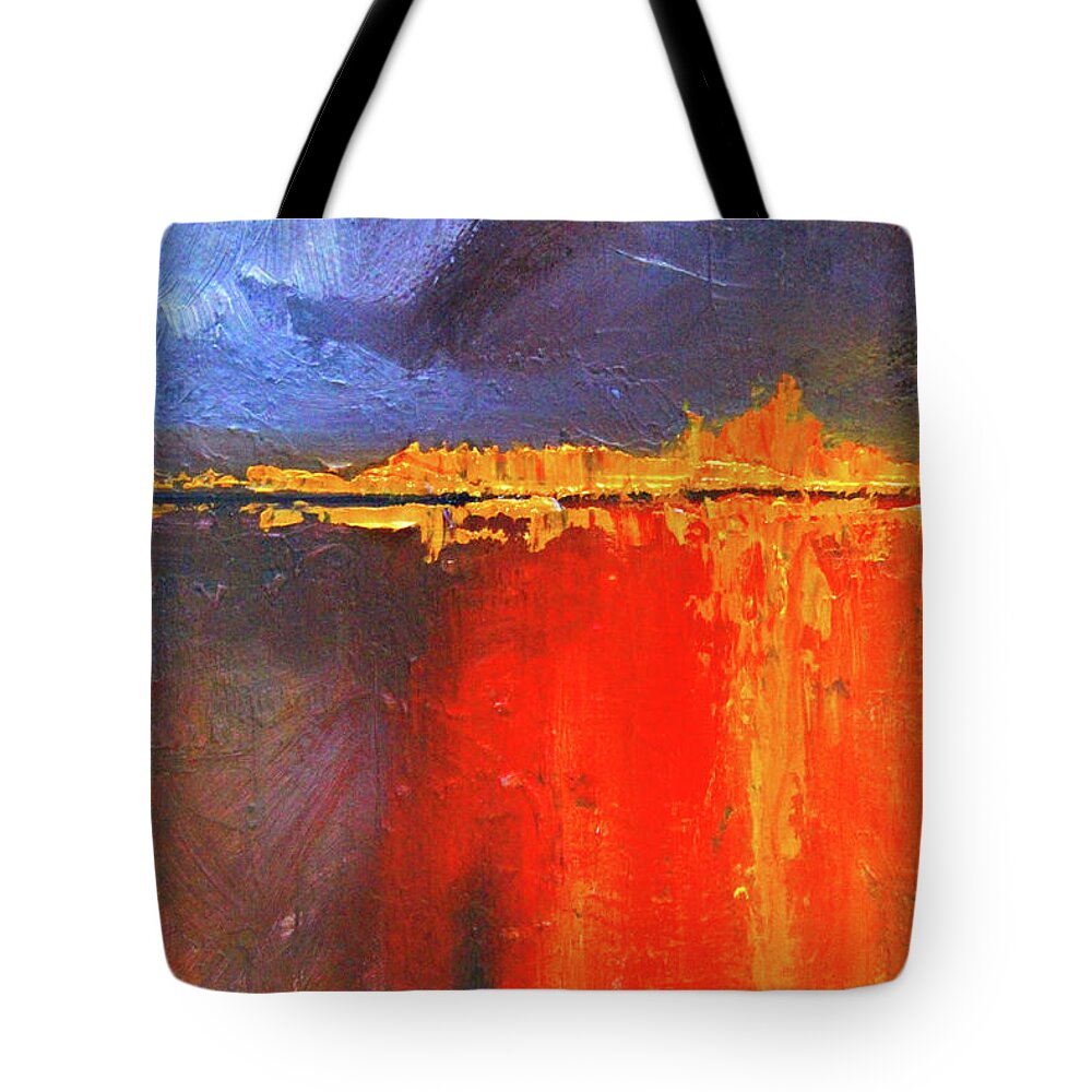 Abstract Landscape Painting Tote Bag featuring the painting Molten Abstract by Nancy Merkle