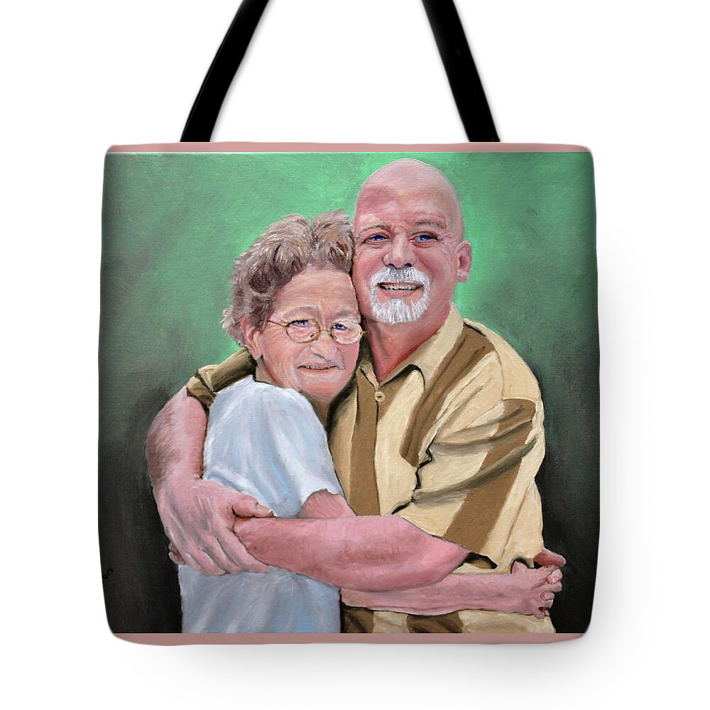 Portrait Tote Bag featuring the painting Mom And Son by Stan Hamilton
