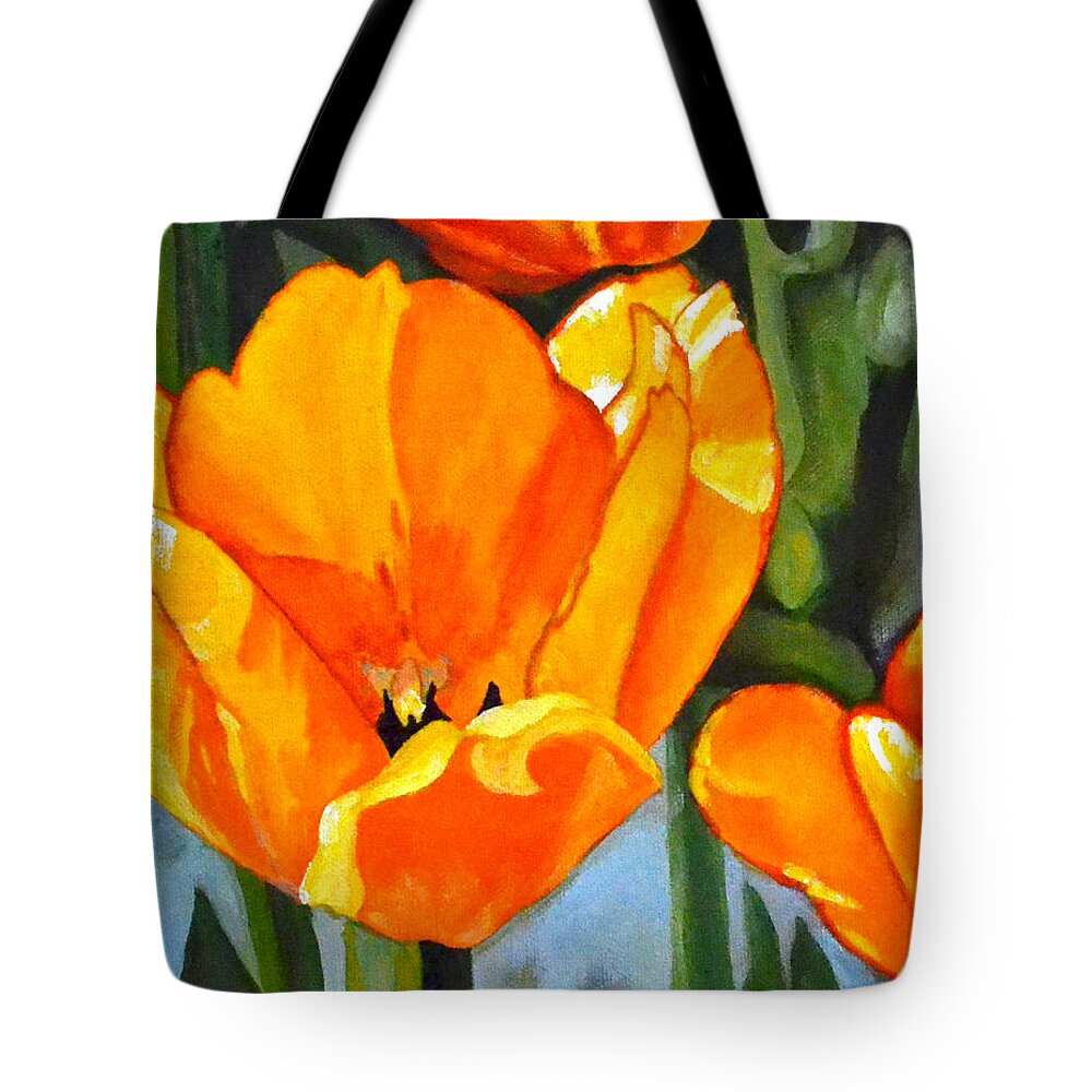 Tulips Tote Bag featuring the painting Moment in the Sun 2 by Mary Chant