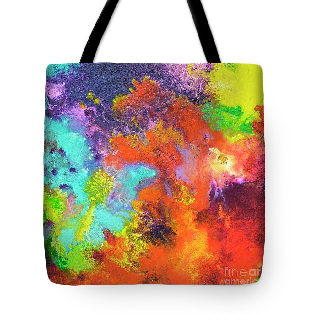 Abstract Tote Bag featuring the painting Momentum, Canvas Three by Sally Trace