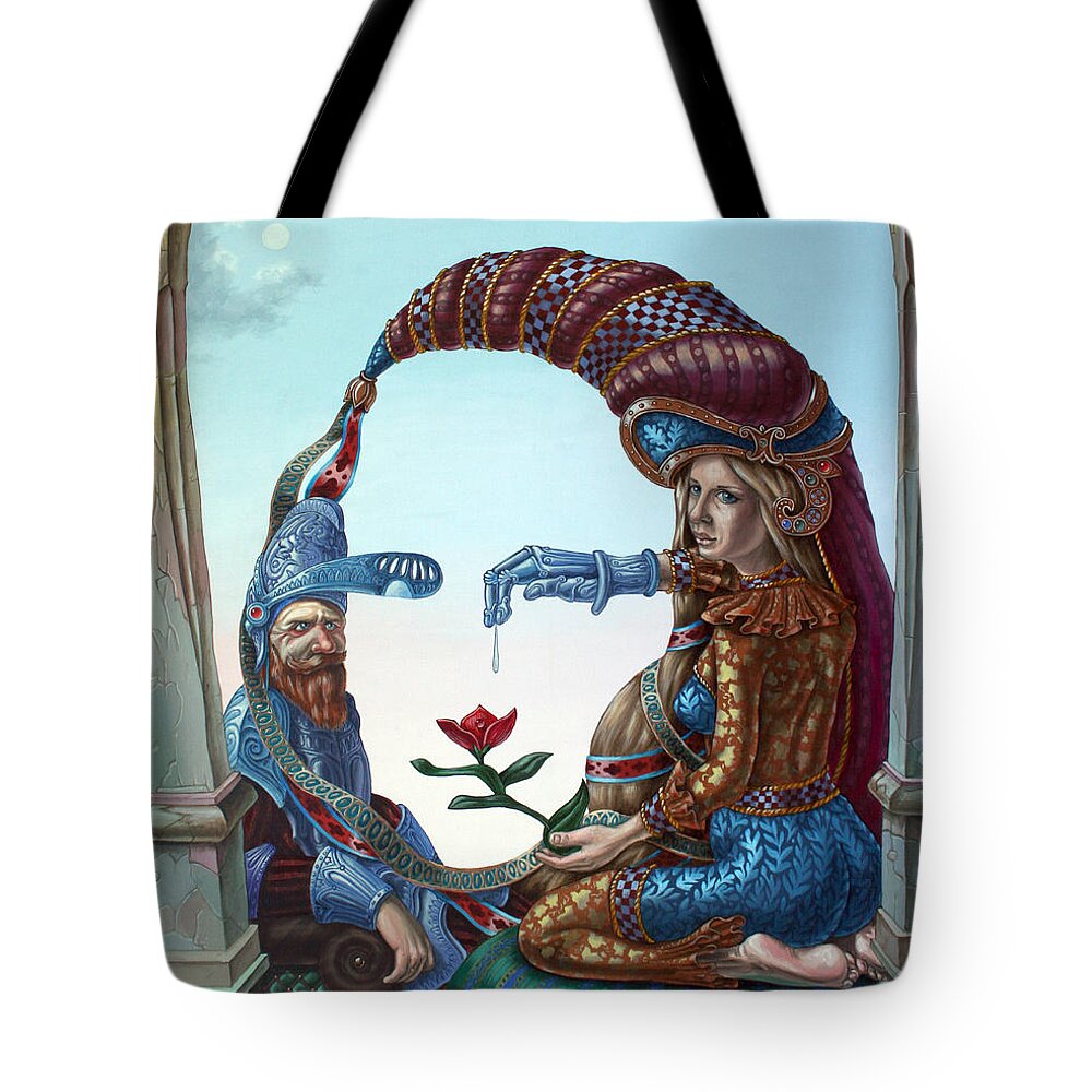 Hidden Portet Tote Bag featuring the painting Mona Lisa. love by Victor Molev