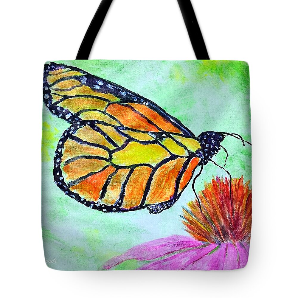 Monarch Butterfly Tote Bag featuring the painting Monarch Butterfly Closeup by Anne Sands